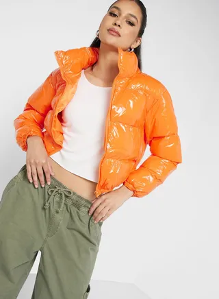 Holographic Look Padded Jacket 
