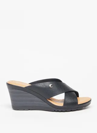 Women's Cross Strap Slip-On Sandals with Wedge Heels