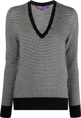 houndstooth V-neck jumper
