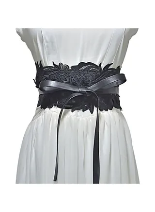 Women's Lace Faux Leather Bow Tie Corset Belts 