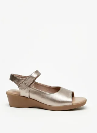 Women's Solid Wedge Heel Sandals with Hook and Loop Closure 