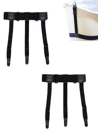1 Pair Adjustable Elastic Leg Garter Belt with Anti-Slip Clips, Thigh Garter for Thigh High Socks Suspender,  Fixed Clip Garter Belt for Women&Men Black 
