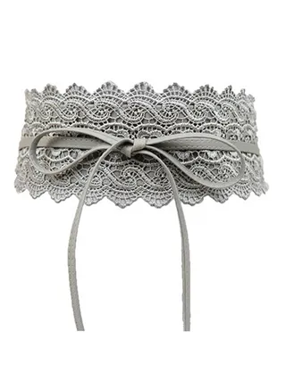 Self Knot Tie Up Cinch Waist Belt Grey 
