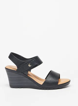 Women's Strappy Wedge Heel Sandals with Hook and Loop Closure