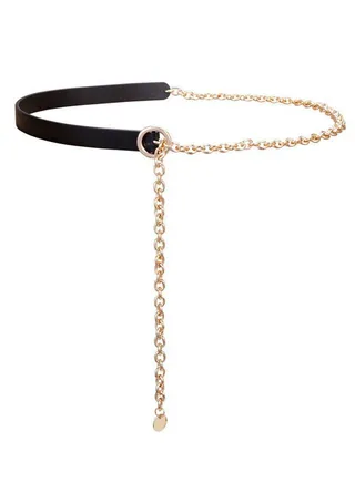 Women Chain Belt, Skinny Faux Leather Waist Belt, Detachable Chain Belt With Gold Alloy O-Ring Pin Buckle For Dress, Jeans, Summer 