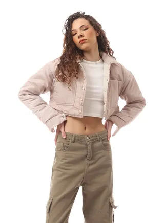 Light Beige Buttoned Mandarin Collar Jacket 