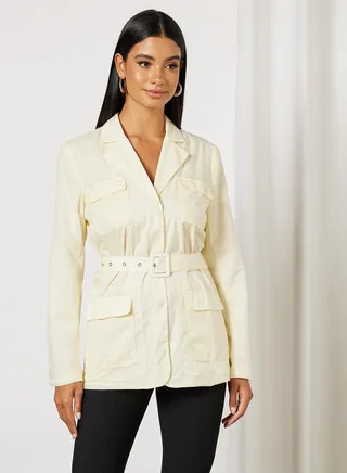 Oversized Belted Utility Jacket Light Beige 