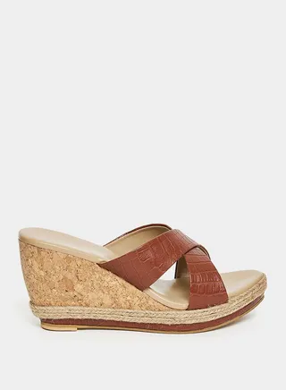 Cross Band Wedge Heel Sandals 