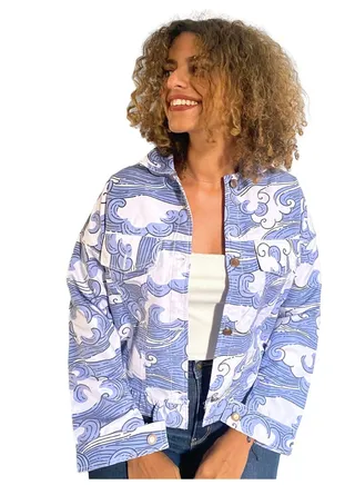 Gabardine Jacket with Clouds Pattern 