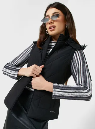 Urban Minx Urban Minx Classic Padded Vest With Hood 