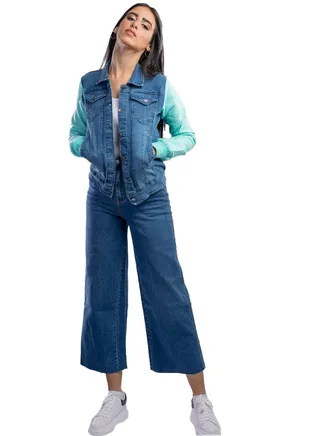 Denim Jacket With Cotton Sleeves 