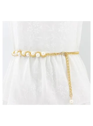 New Womens Pearl Fashion Versatile Decorative Dress Summer Skirt Small Belt 