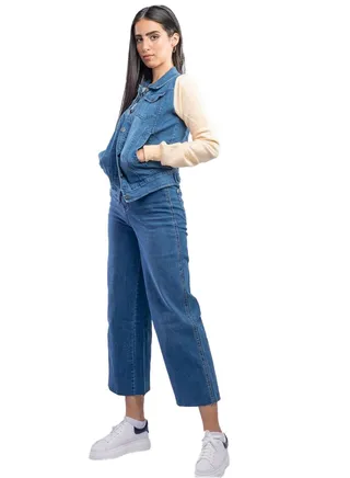 Denim Jacket With Cotton Sleeves 