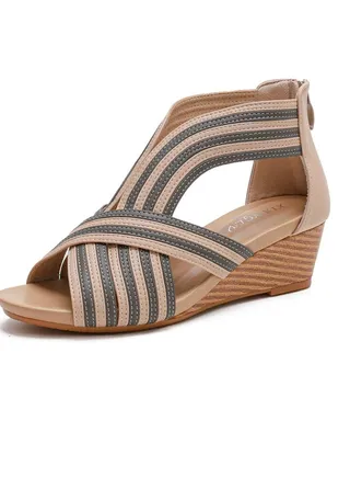 Vintage Casual Large Wedge Heel Sandals 5CM Beige 