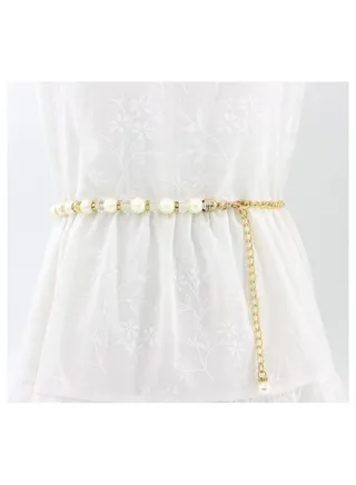 New Womens Pearl Fashion Versatile Decorative Dress Summer Skirt Small Belt 
