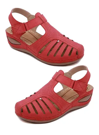Hollow Out Wedge Sandals Red 