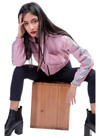Cropped jacket with Reflective look strip 