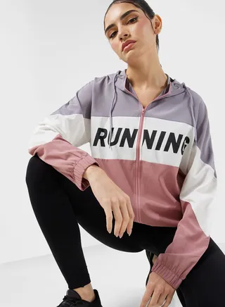 Zip Front Colorblock Athletic Jacket 