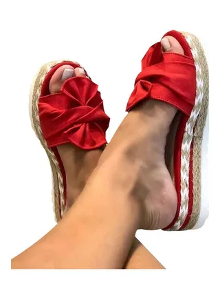 Women Fashion Summer Bow-knot Anti-Skid Sandals Red/Beige 