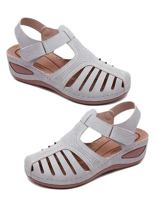 Hollow Out Wedge Sandals Grey 