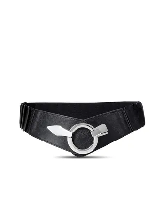 Wide Elastic Waist Belt Vintage, Girls Thick Stretch Belt with Interlock Buckle , Women Stretch Waist Belt,  Fashion Retro Leather Waistband for Ladies Dress Decoration Black 