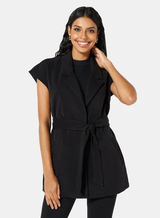 Belted Longline Waistcoat Black 