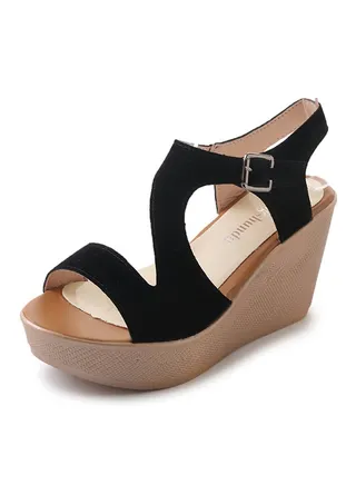 Buckle Suede Wedges Black 