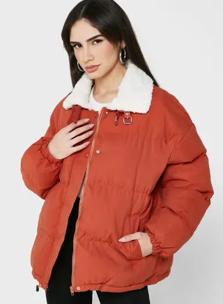 Padded Jacket With Borg Detail 