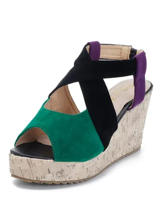 Charmy Wedges Sandals Green/Black/Purple 