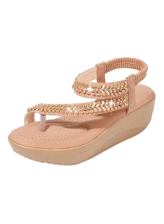 Bohemia Wedge Elastic Band Sandals Brown 