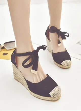 Closed Toe Espadrille Wedges Sandals Fashionable Slope Sandals With Thick Soles 9cm 