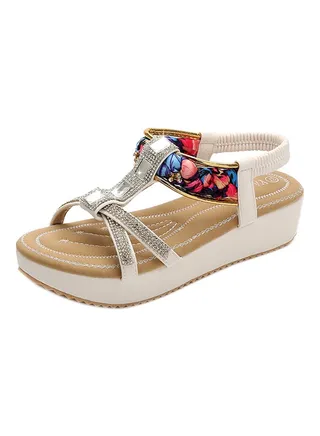 Polyurethane Wedge Elastic Band Sandals White 