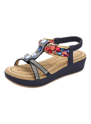 Polyurethane Wedge Elastic Band Sandals Blue 