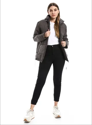Charcoal Waterproof Zipper Bomber Jacket_Charcoal 