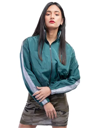 Cropped jacket with Reflective look strip olive 