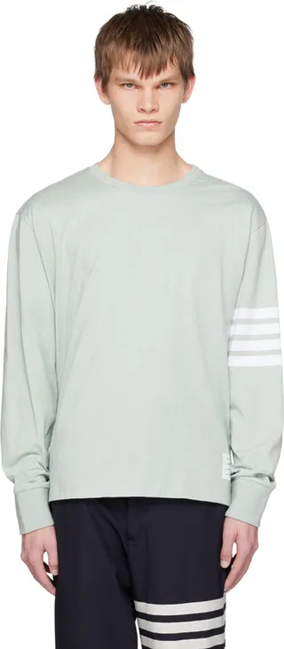 Thom Browne Green 4-Bar Long Sleeve T-Shirt