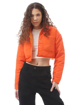 Orange Cropped Fit Buttoned Jacket 