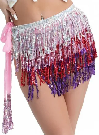 Sequin Fringe Waist Chain Skirt Sparkly Belly Dance Tassel Waist Wrap Belt Skirts Party Rave Costume Multicolor 