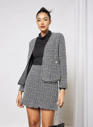 Frayed Trim Jacket Black 