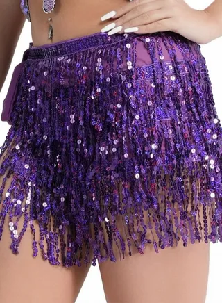 Sequin Fringe Waist Chain Skirt Sparkly Belly Dance Tassel Waist Wrap Belt Skirts Party Rave Costume Purple 