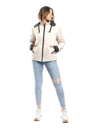 Waterproof Plain Adjustable Hooded Puffer Cream Jacket_White 