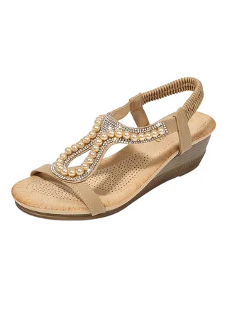 Open Teo Wedge Elastic Band Sandals Green 