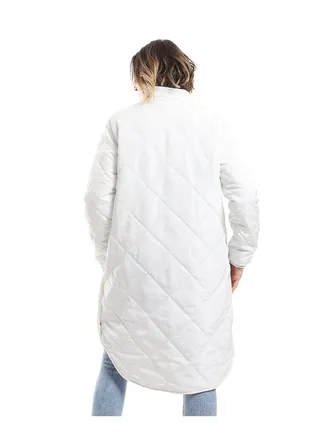 White Plain Zipper Waterproof Puffer Jacket_White 