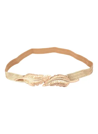 Leaves Clasp Front Stretch Skinny Elastic Belt Gold 