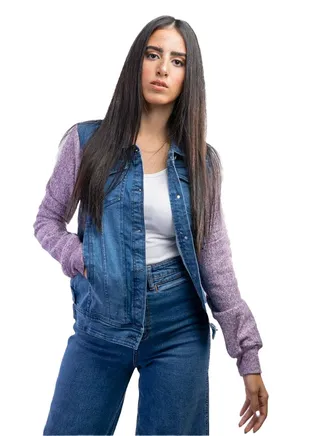 Denim Jacket With Cotton Sleeves 