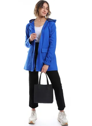 Zipper Closure Padded Balmacaan Jacket _ Royal Blue 