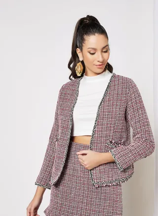 Frayed Trim Jacket Red 