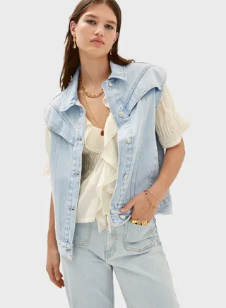 Button Detail Denim Gilet 