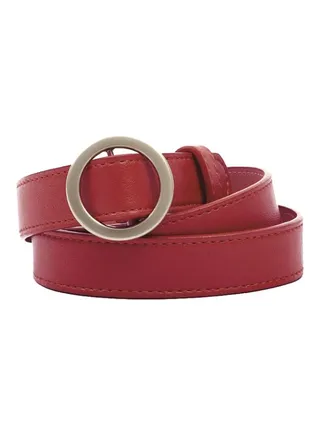 Round Slide Buckle Belt Burgundy/Silver 