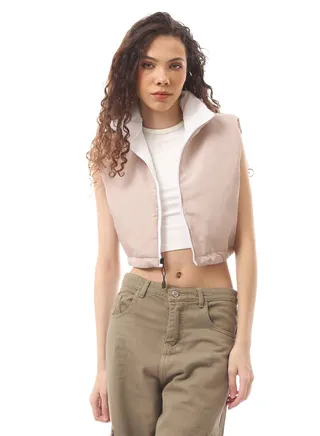 Double-Faced Fly Zipper Beige & White Jacket 